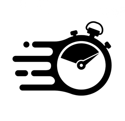 Icon of a fast stopwatch symbolizing speed and reduced timelines